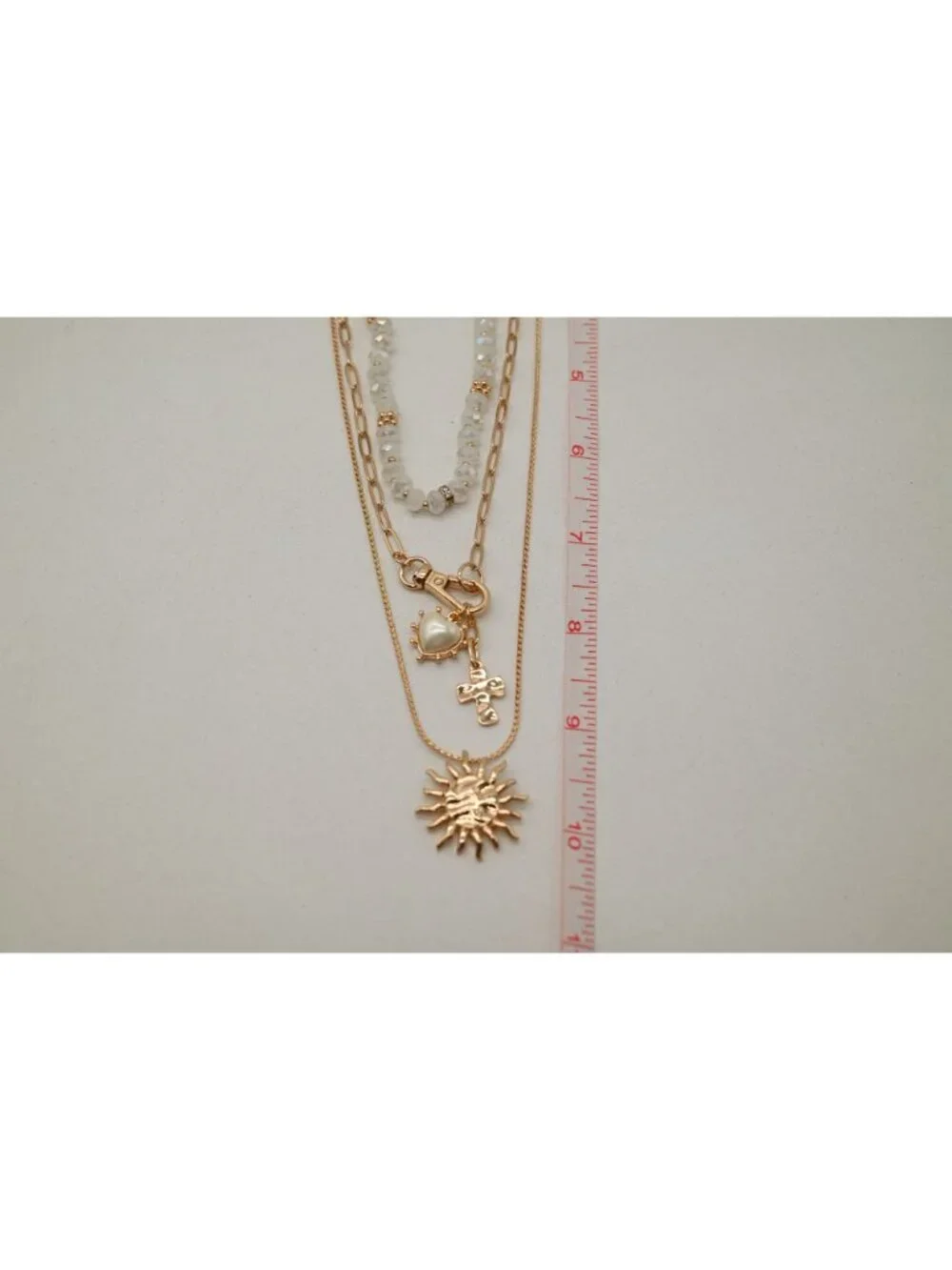 NWT Josslyn Multi Beaded Layer Sun Heart Cross Charm Necklace Gold Tone Stack